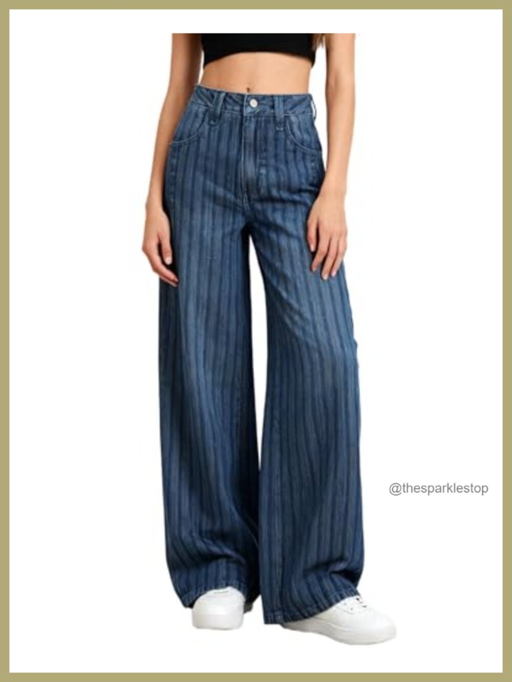 Mid Rise Wide Leg Barrel Jeans Striped Denim Pants Casual